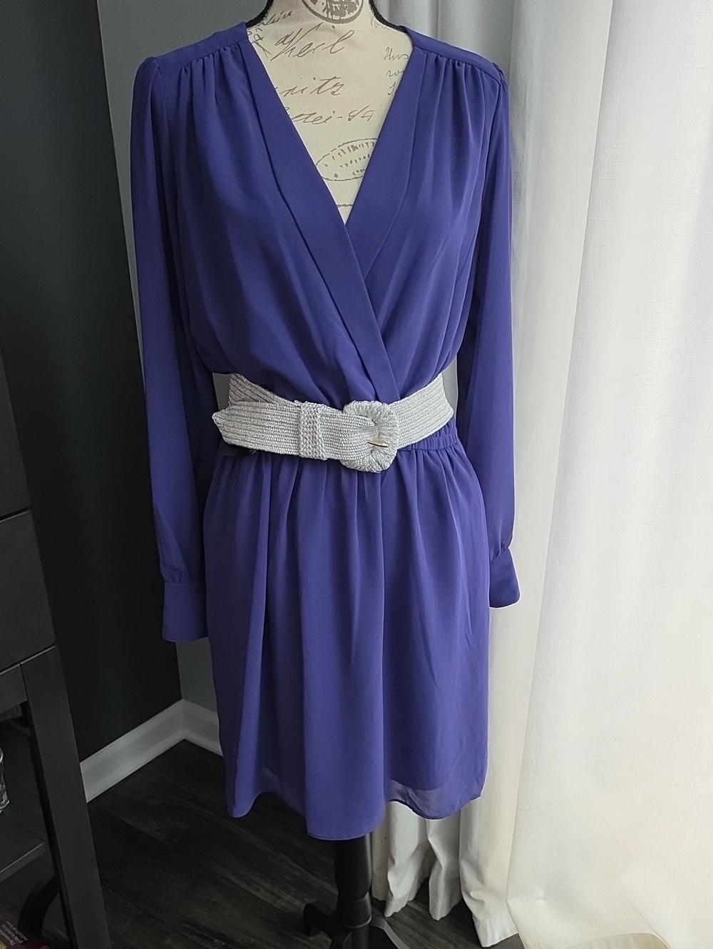 BCBGeneration Royal Purple Surplice V-Neck Long Sleeve Dress